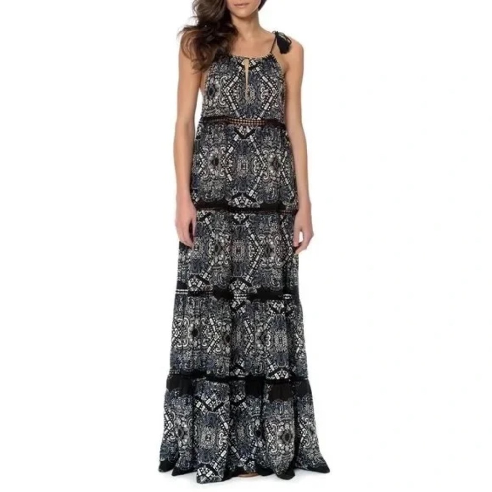 Red Carter Sleeveless Blue Black Cover Up Swim Maxi Dress